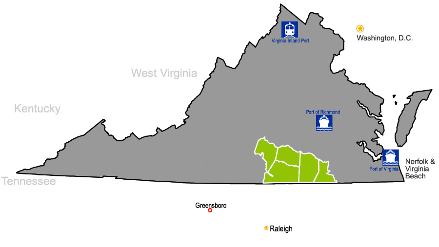 map of ports in Virginia for distribution & logistics