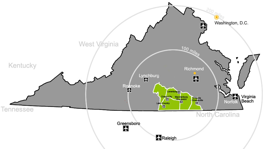 map of airports near Virginia' Growth Alliance