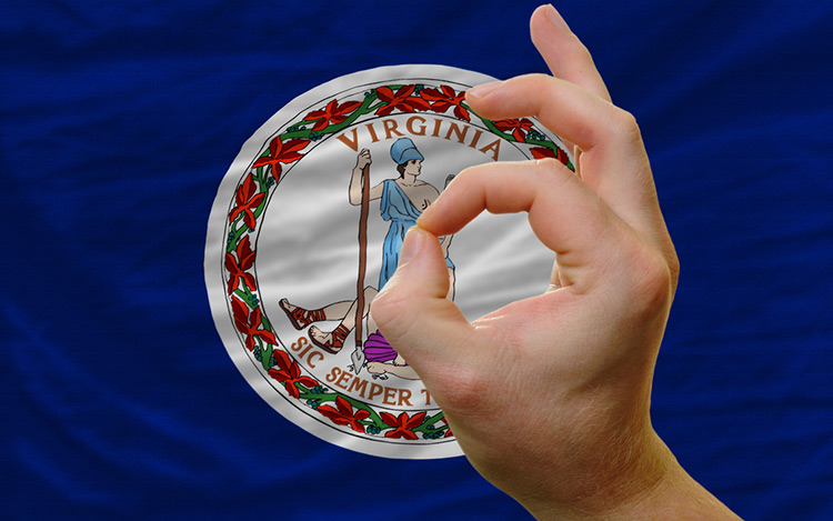 photo of flag of Virginia with hand showing OK sign