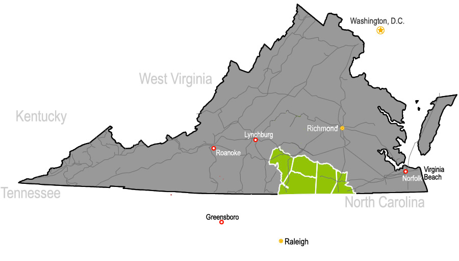 Railroad access map of Virginia