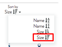 screenshot of sorting by size