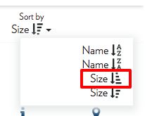 screenshot of sorting by size